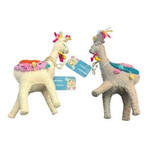 World Market Global Felt Llama Alpaca Ornaments Set of 2 Handmade Boho Decor